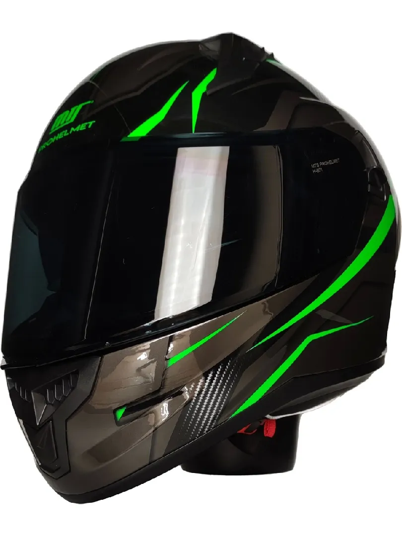 MTS M-801-SNAKE LEAD GREEN GÜNEŞ VİZÖRLÜ KASK (SİYAH CAMLI)