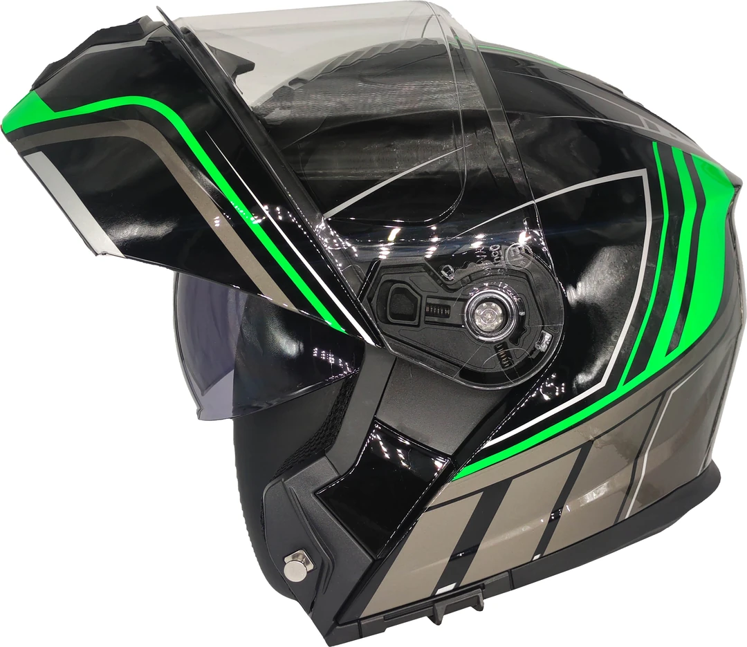 MTS M966 SİYAH-YEŞİL ÇİZGİLİ ÇENE AÇILIR KASK