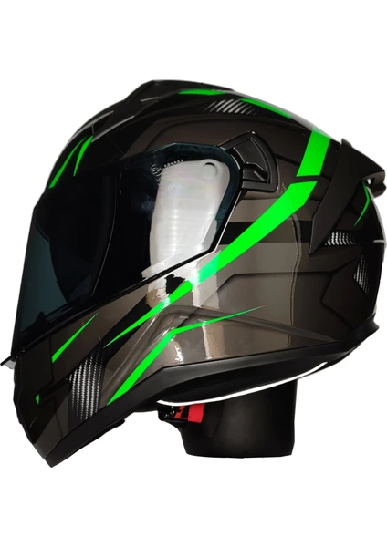 MTS M-801-SNAKE LEAD GREEN GÜNEŞ VİZÖRLÜ KASK (SİYAH CAMLI)