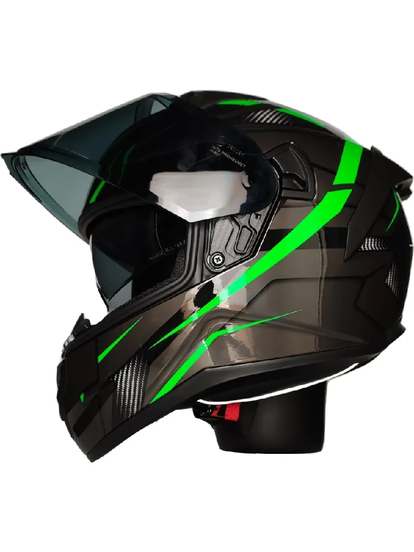 MTS M-801-SNAKE LEAD GREEN GÜNEŞ VİZÖRLÜ KASK (SİYAH CAMLI)