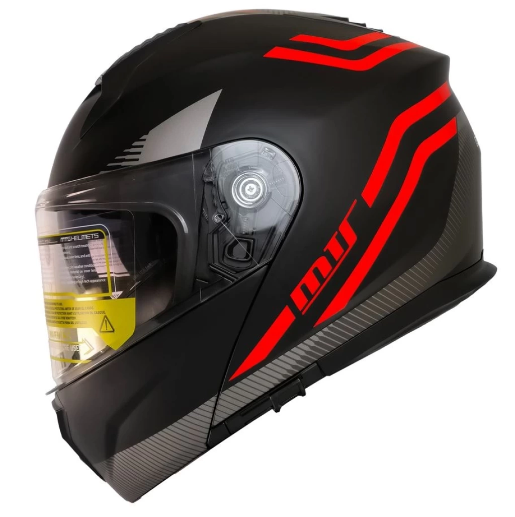 MTS M-966 WX20 KIRMIZI ÇİZGİLİ MAT ÇENE AÇILIR KASK