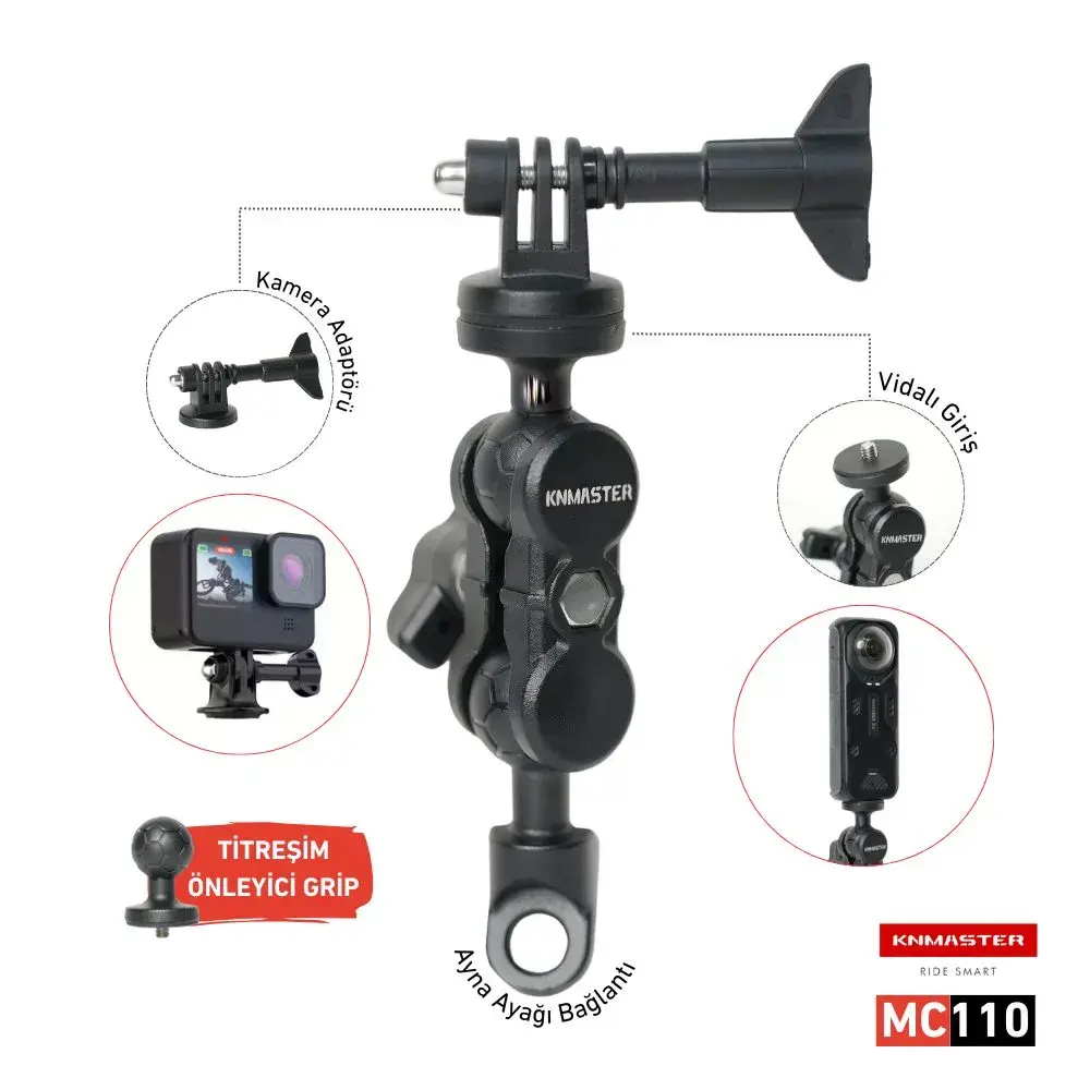 KNMASTER MC110 – 360° AYARLANABİLİR MOTOSİKLET AYNA DİBİ AKSİYON KAMERA APARATI