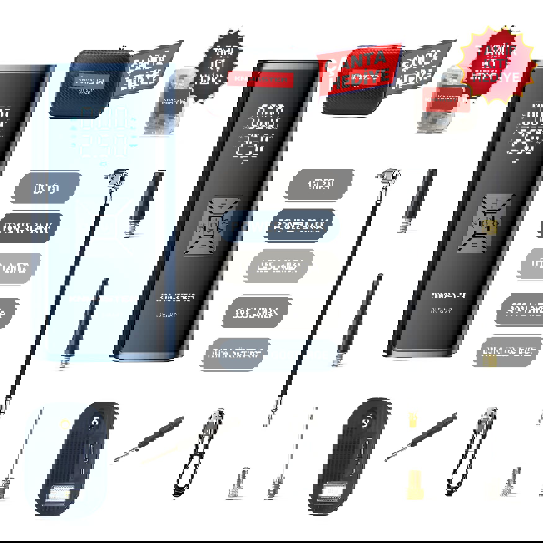 Knmaster LP100: 150 PSI Dijital Göstergeli Şarjlı Hava Pompası