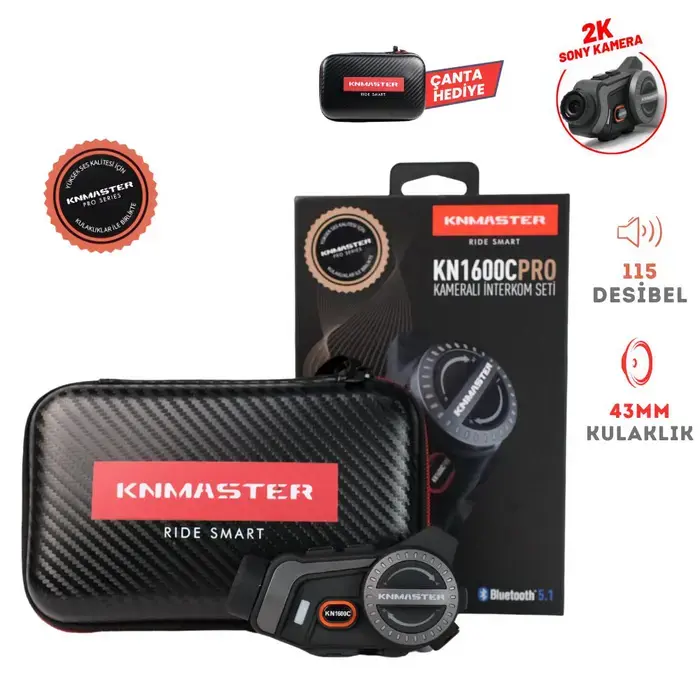 KNMASTER KN1600C KAMERALI MOTOSİKLET KASK İTERKOM BLUETOOTH KULAKLIK SETİ